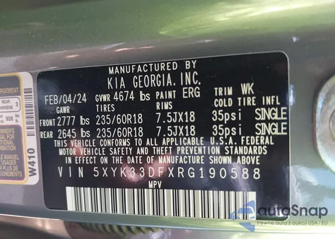 2024 Kia Sportage Ex из США, поврежденный, VIN 5XYK33DFXRG190588